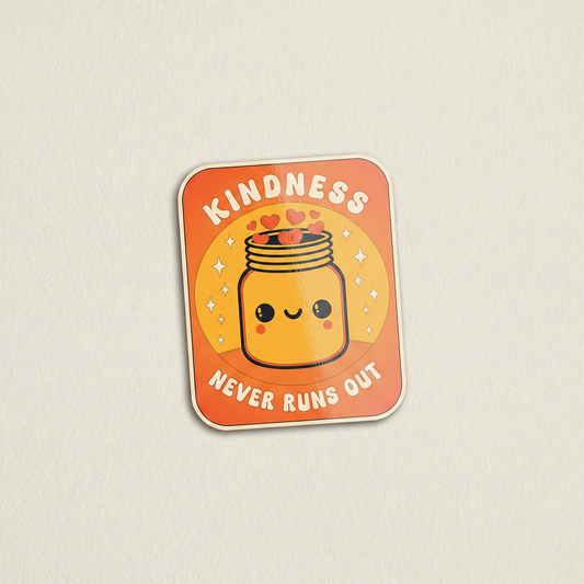 Kindness Never Runs Out cute jar with hearts positive quote vinyl sticker