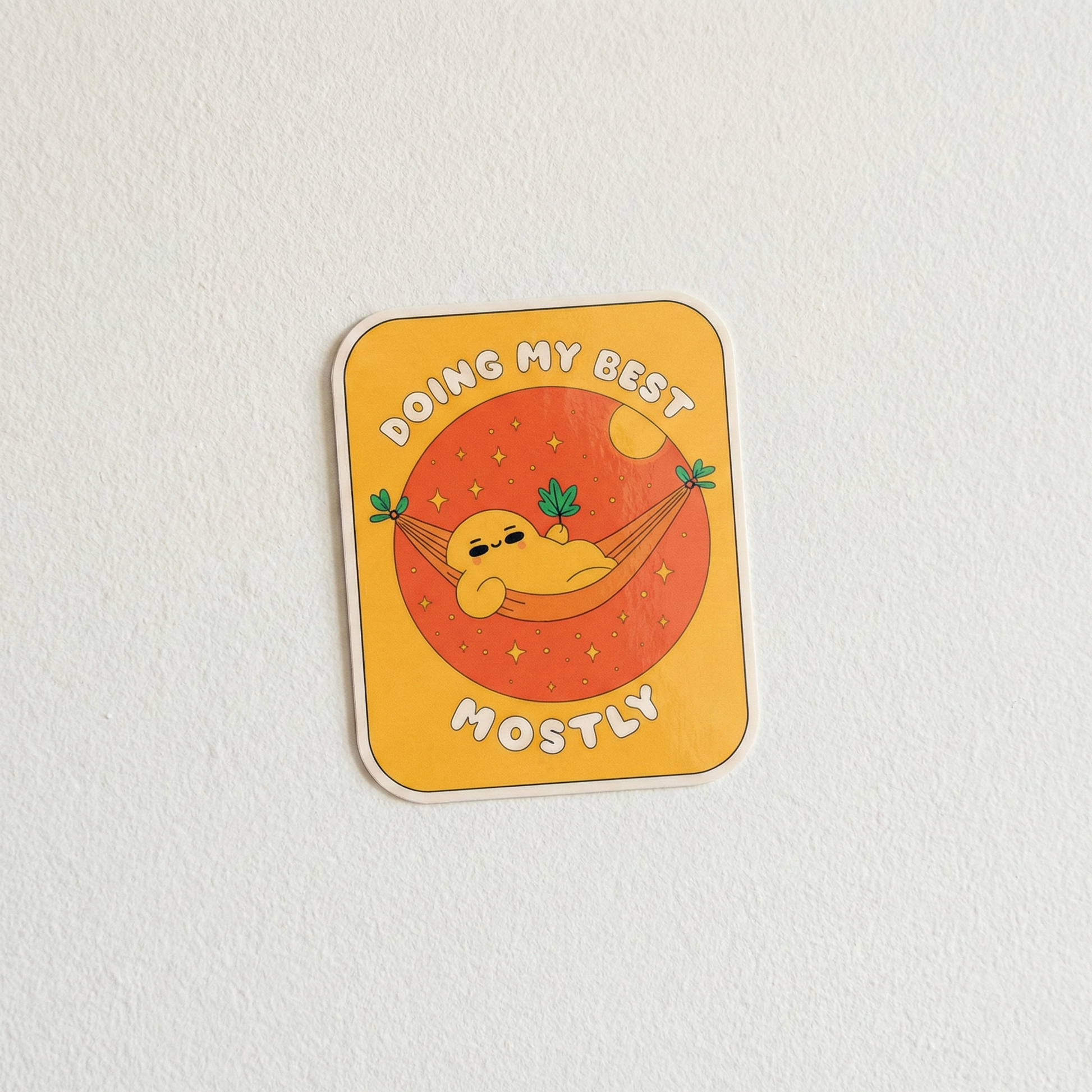 Doing My Best Mostly funny relatable sticker with relaxed character in hammock illustration
