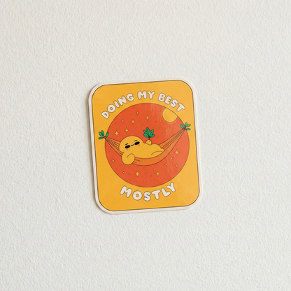 Doing My Best Mostly funny relatable sticker with relaxed character in hammock illustration