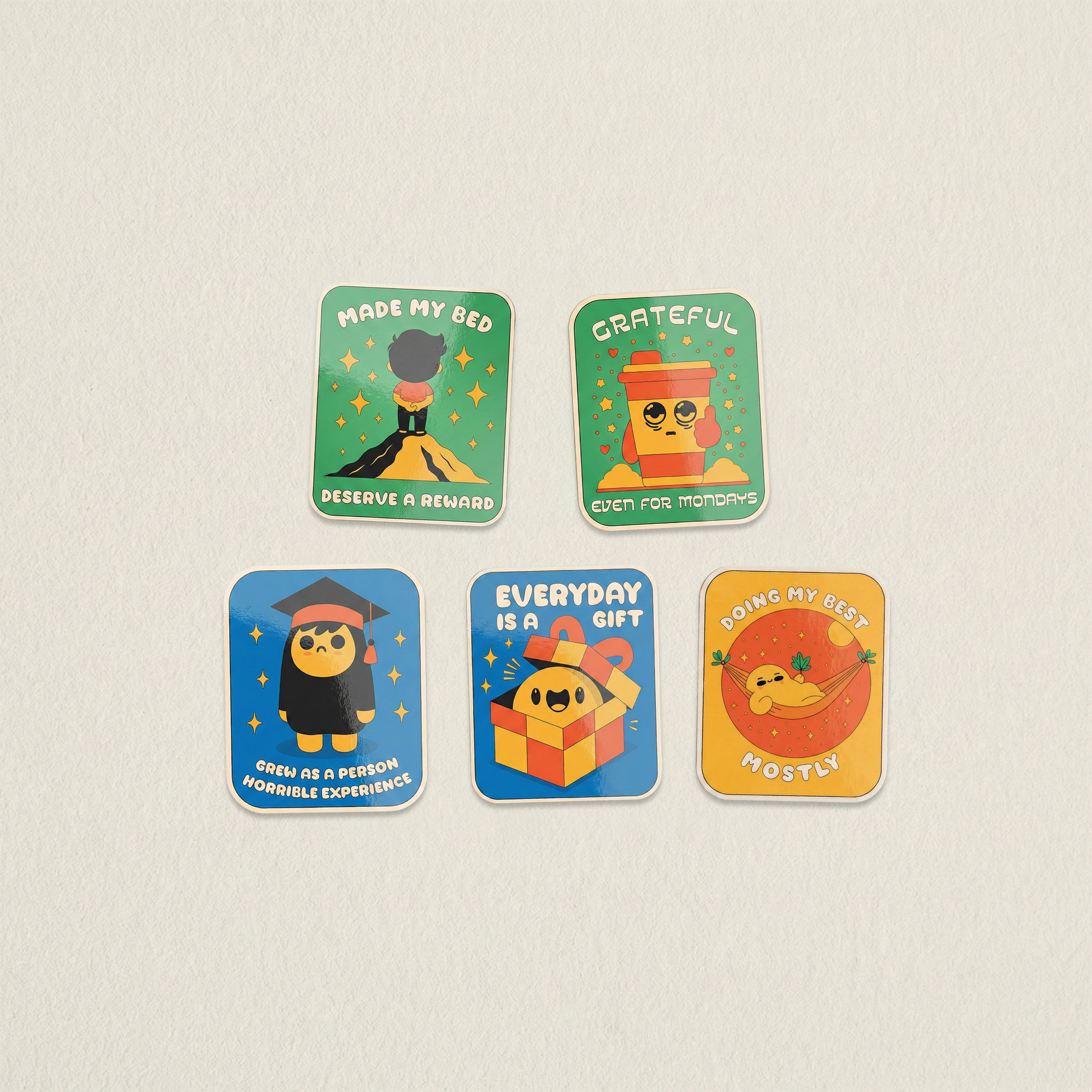 Everyday Things sticker pack with relatable life quote stickers including everyday is a gift, grateful even for mondays and doing my best mostly