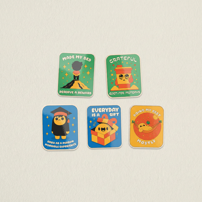 Everyday Things sticker pack with relatable life quote stickers including everyday is a gift, grateful even for mondays and doing my best mostly